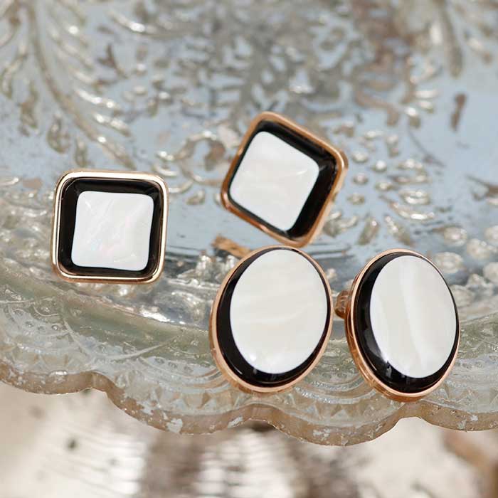 バイカラー シンプル ステンレス ピアス(1ペア) ポーチ入り