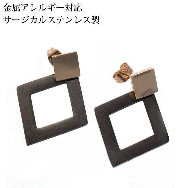 ダイヤフレーム&プレート ステンレス ピアス (1ペア) ポーチ入り