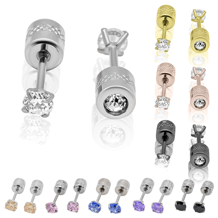 立爪ジュエル リバーシブル ステンレス ピアス 3mm/4mm/5mm (1ペア)