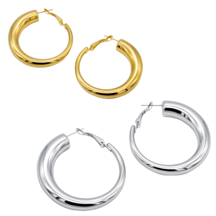 シンプルフープピアス ステンレス フープピアス (1ペア)