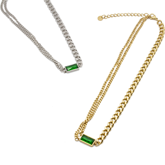 ジュエルチャーム ダブルチェーン ステンレス ネックレス