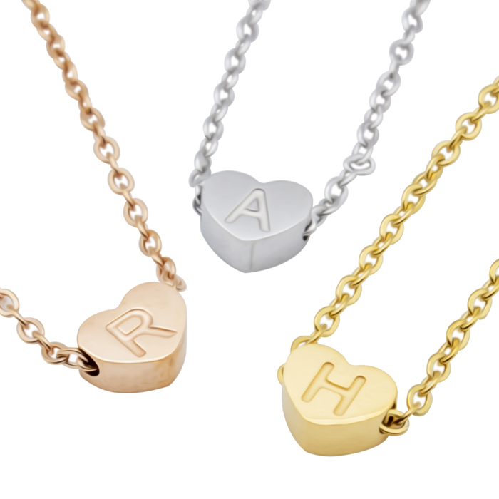 ハートチャーム アルファベット A～M ステンレス ネックレス  