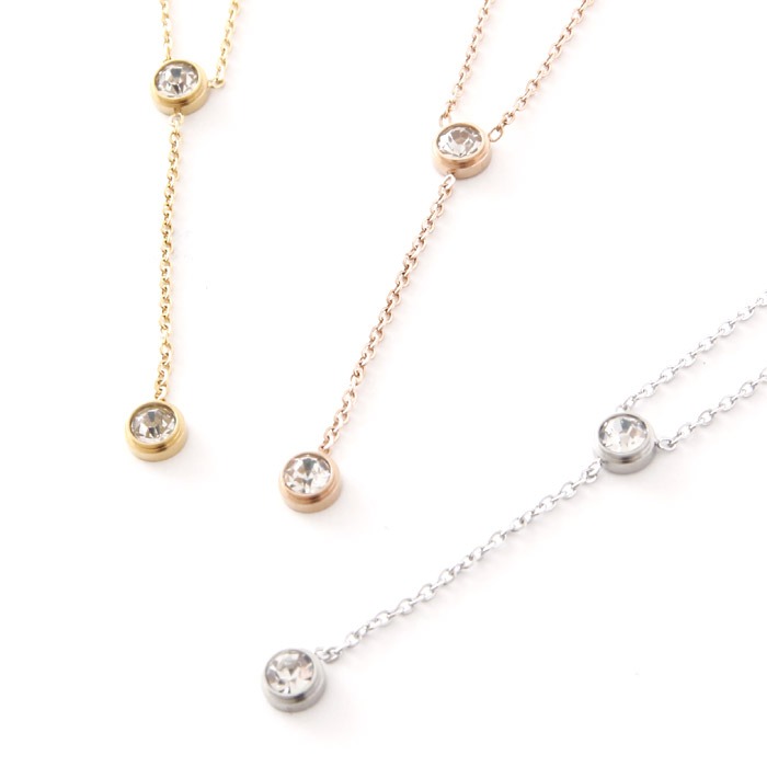 ダブルジュエル Y字 ステンレス ネックレス ボックス入り