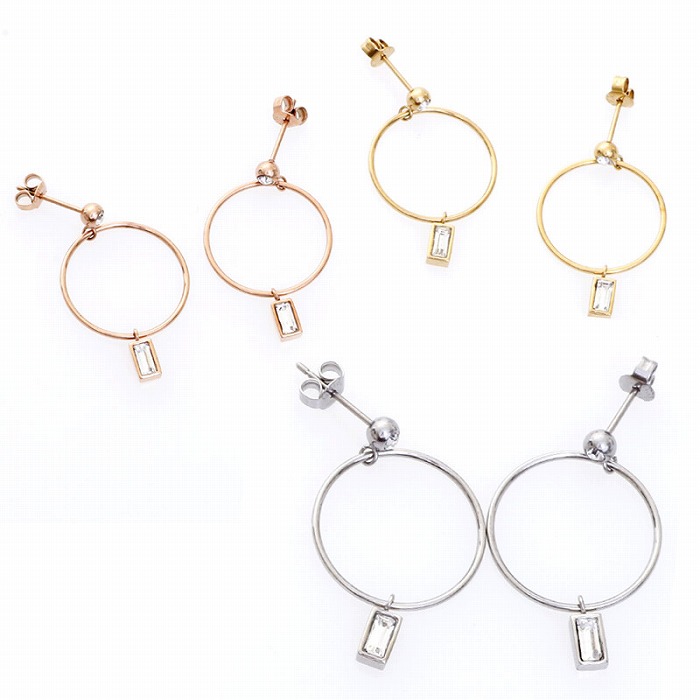 レクタングルジュエル フープ ステンレス ピアス(1ペア)