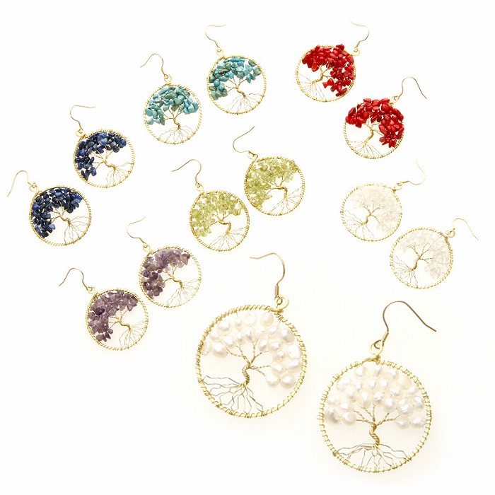 アジアンサークル ストーンツリー ステンレス ピアス(1ペア) PP袋入り