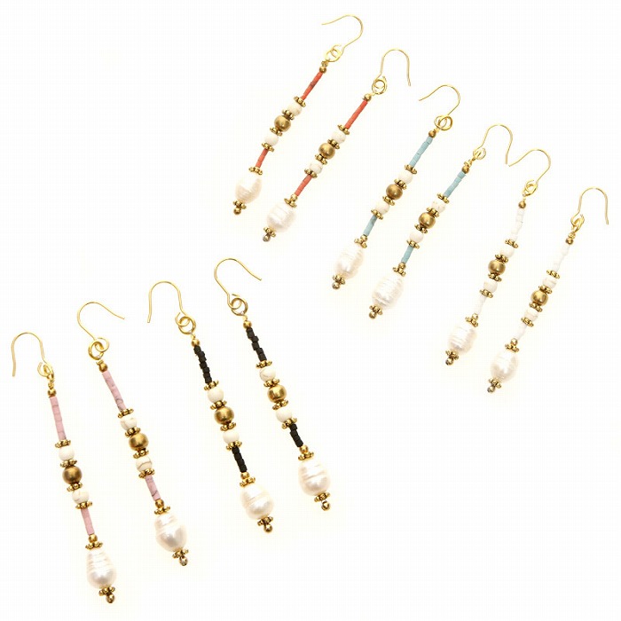 パール&ストーン ロングステンレス ピアス(1ペア) ボックス入り
