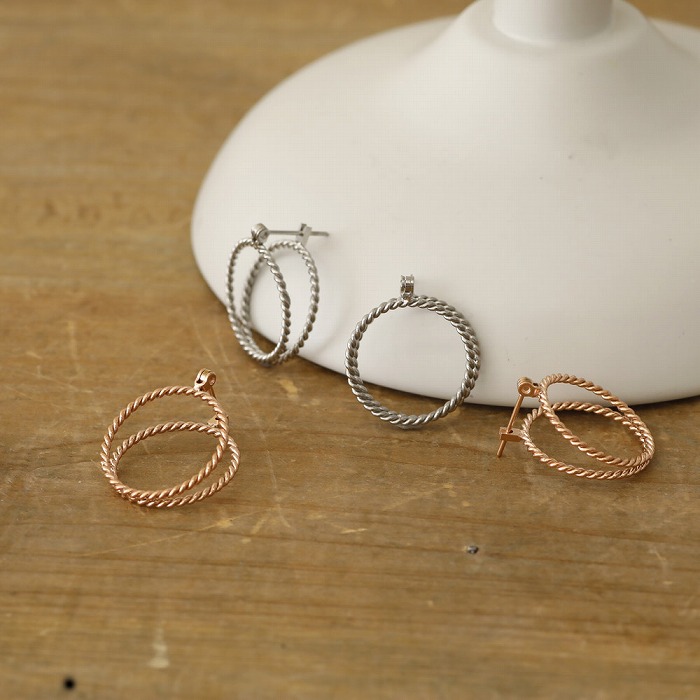 ウェーブダブルラウンド フープ ステンレス ピアス(1ペア) ポーチ入り