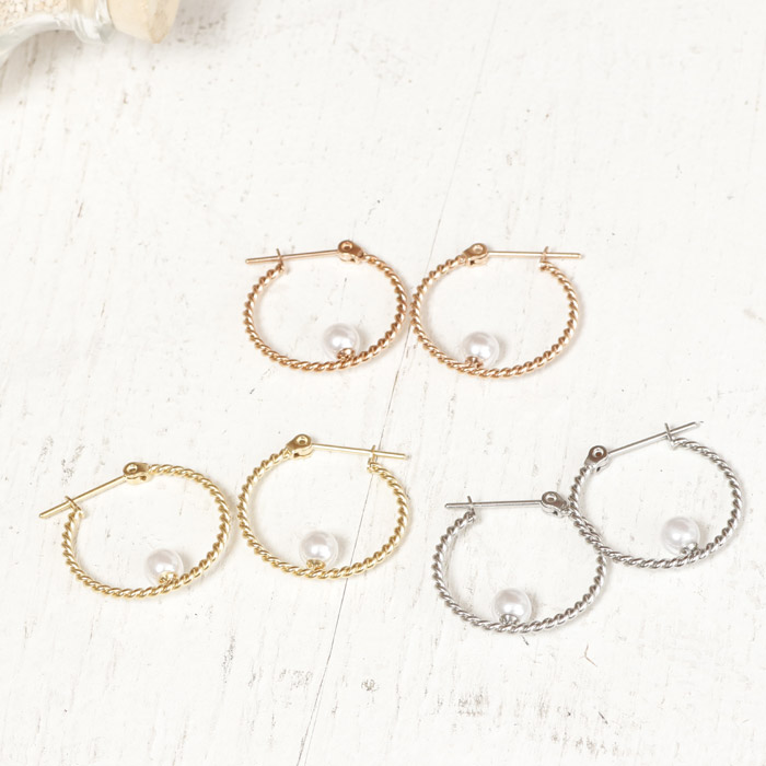 パールオンフープ ステンレス ピアス(1ペア)ポーチ入り