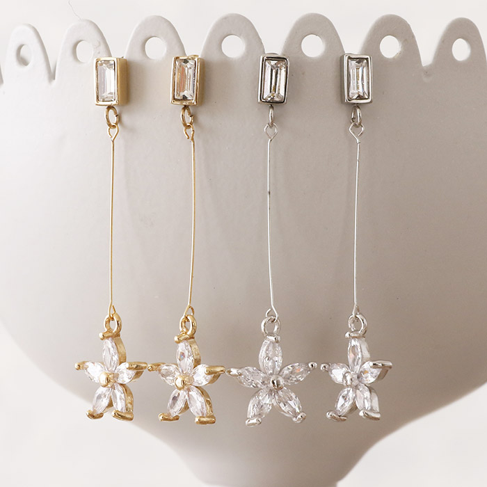 レクタングルジュエル フラワー ステンレス ピアス(1ペア)ボックス入り