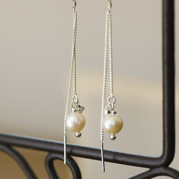 淡水パール&ジュエル ロングチェーン ステンレス ピアス(1ペア) ボックス入り