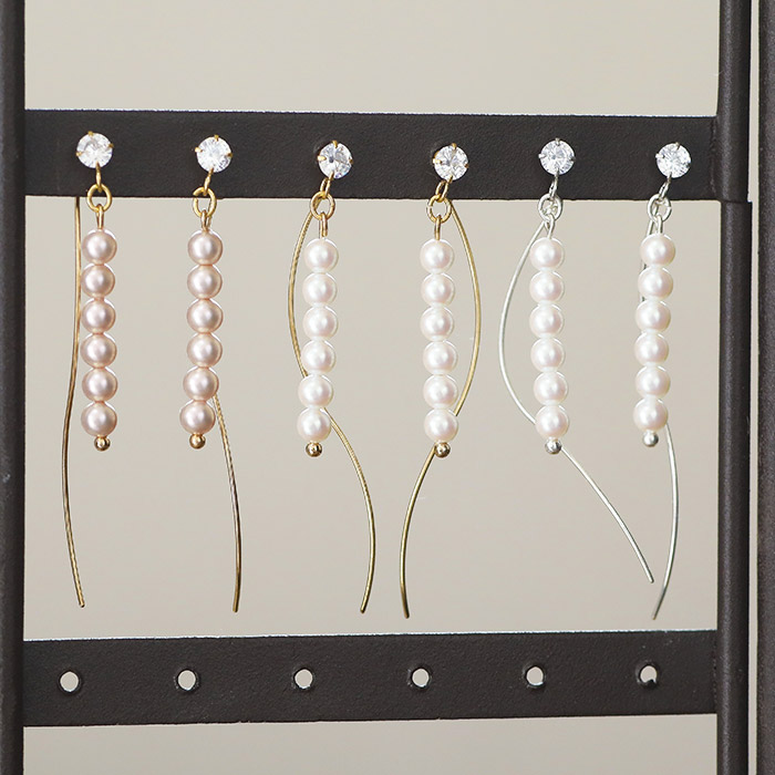6パール ロングウェーブ ステンレス ピアス(1ペア) ボックス入り